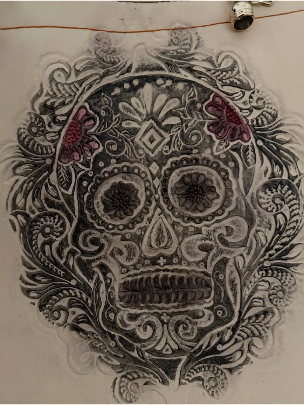 Sugar Skull Tote Bag in Cream and Brown